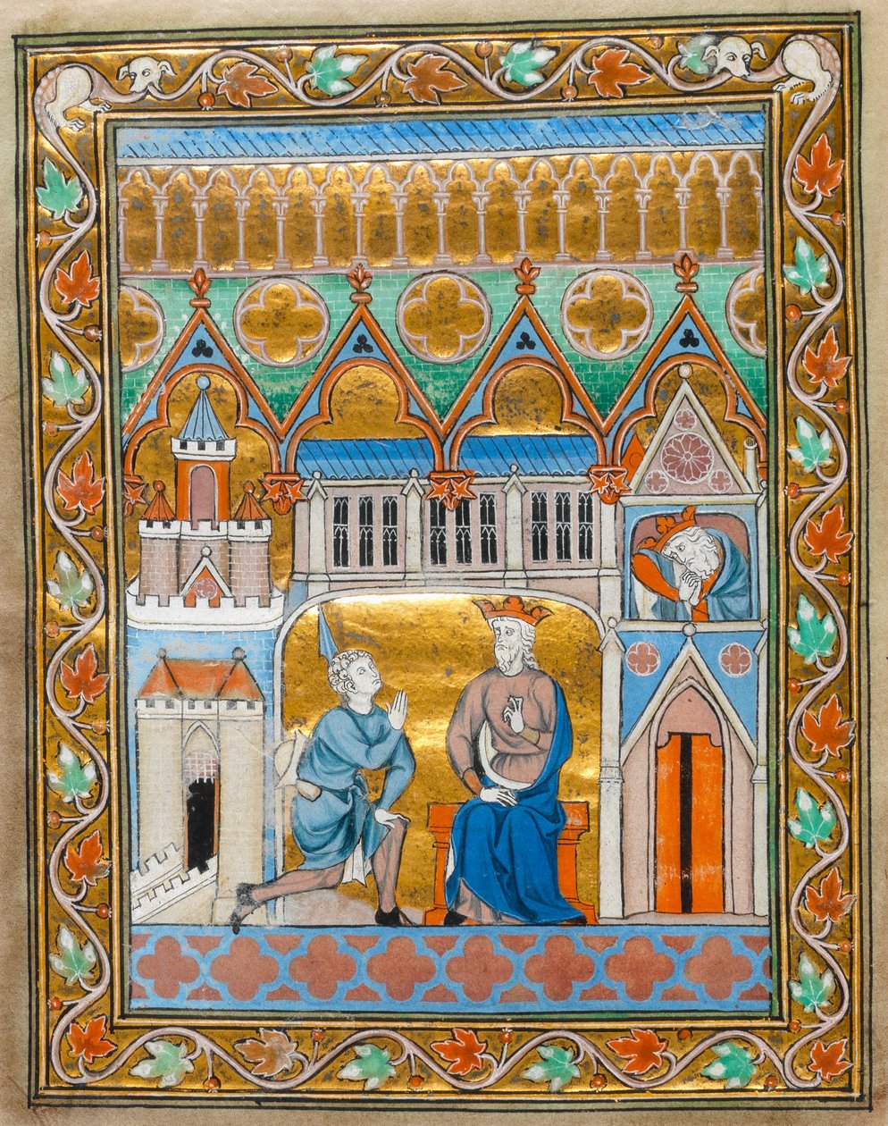 MS 300 fol.VIIi Król Dawid odbiera wiadomość o śmierci Absaloma, z Godzin psałterzowych Izabeli Francuskiej, ok. 1255 autorstwa French School