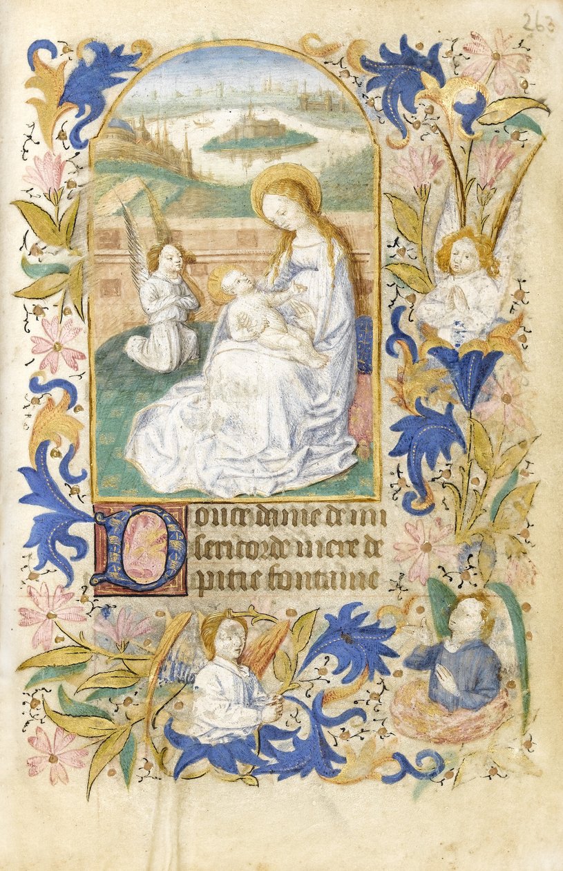 MS 39-1950 f.263r Adoracja, 1464 (złoty, srebrny i kolorowy tusz na pergaminie) autorstwa French School