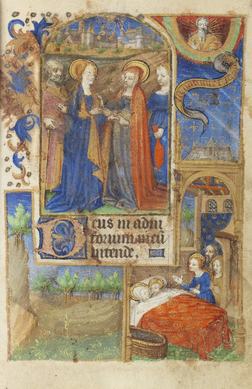 MS 39-1950 f.61r Nawiedzenie, 1464 (złoty, srebrny i kolorowy tusz na pergaminie) autorstwa French School