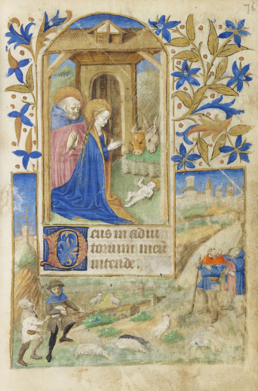 MS 39-1950 f.76r Narodzenia, 1464 (złoty srebrny i kolorowy tusz na pergaminie) autorstwa French School