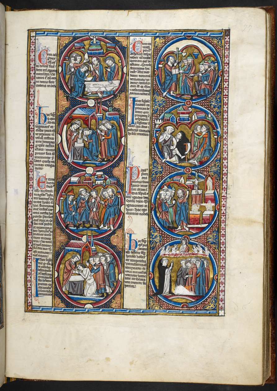 SM. Harley 1527, f.77r, miniatury z biblijnego moralisée (welin) autorstwa French School
