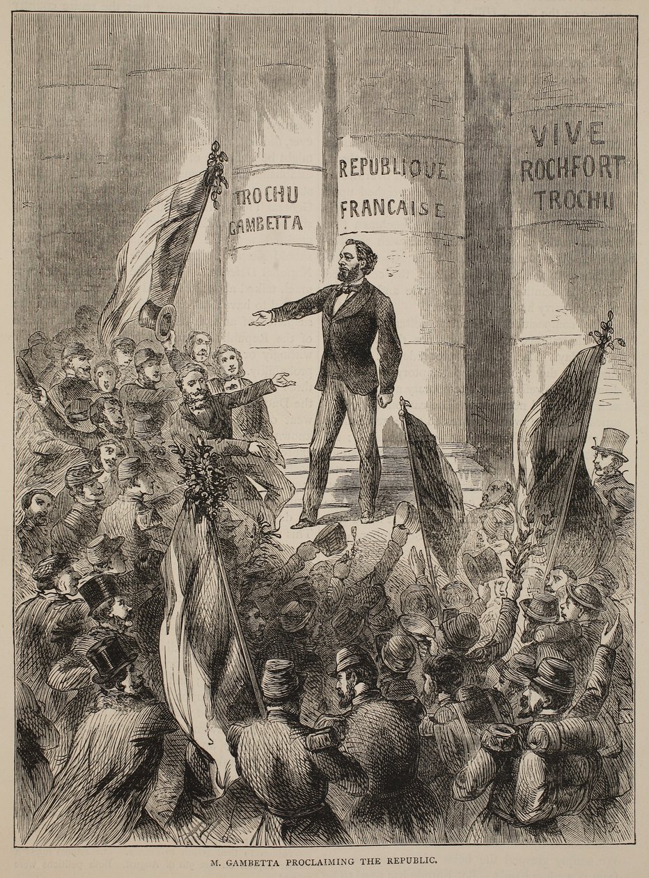 M. Gambetta proklamujący republikę, wrzesień 1870, ilustracja z Cassells History of the War between France and Germany, 1870-1871 autorstwa French School