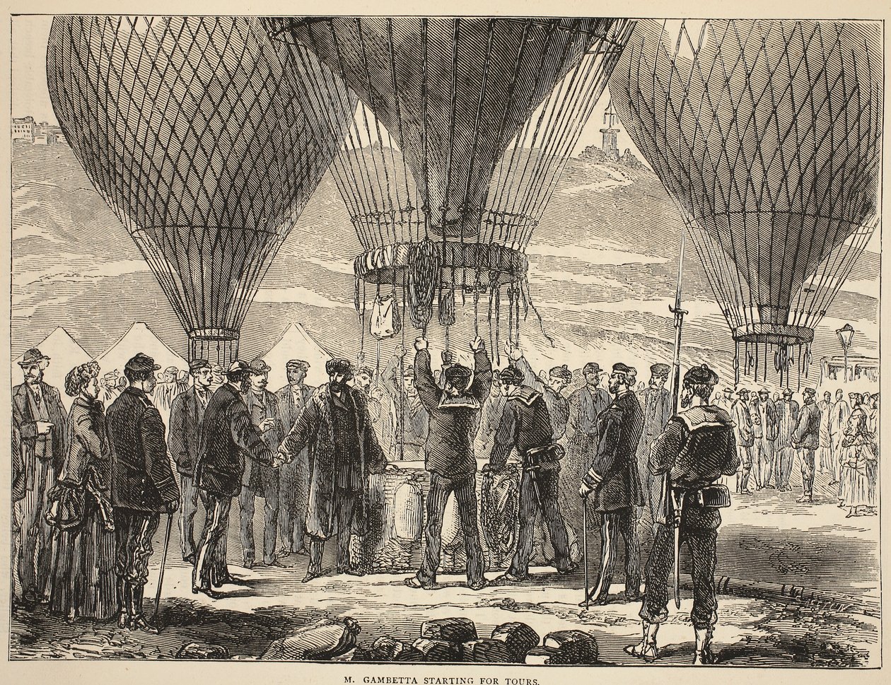 M. Gambetta rusza do Tours, ilustracja z Historii wojny między Francją i Niemcami w Cassells, 1870-1871 autorstwa French School