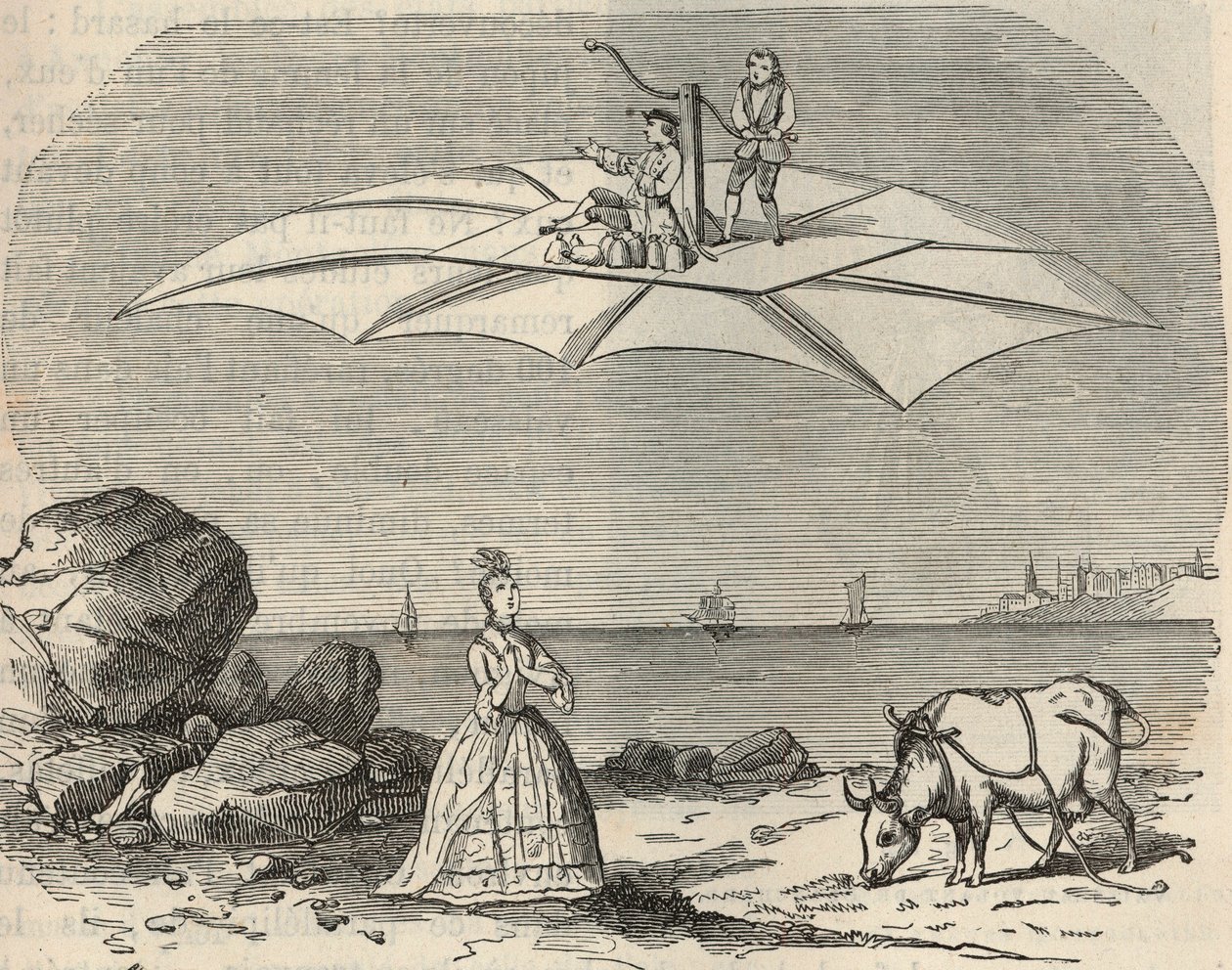 Maszyna (Szybowiec) Samuel Musgrave (1732-1780) Grawerowanie w „”Nauki do dyspozycji wszystkich – Popularna fizyka i chemia”” Alexis Clerc – Koniec XIX wieku – Kolekcja prywatna autorstwa French School