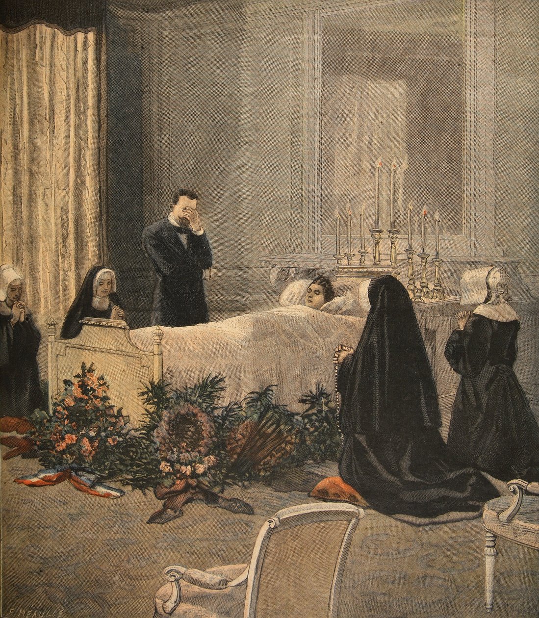 Madame Carnot na łożu śmierci, ilustracja z Le Petit Journal: Supplement illustre, 16 października 1898 r. autorstwa French School