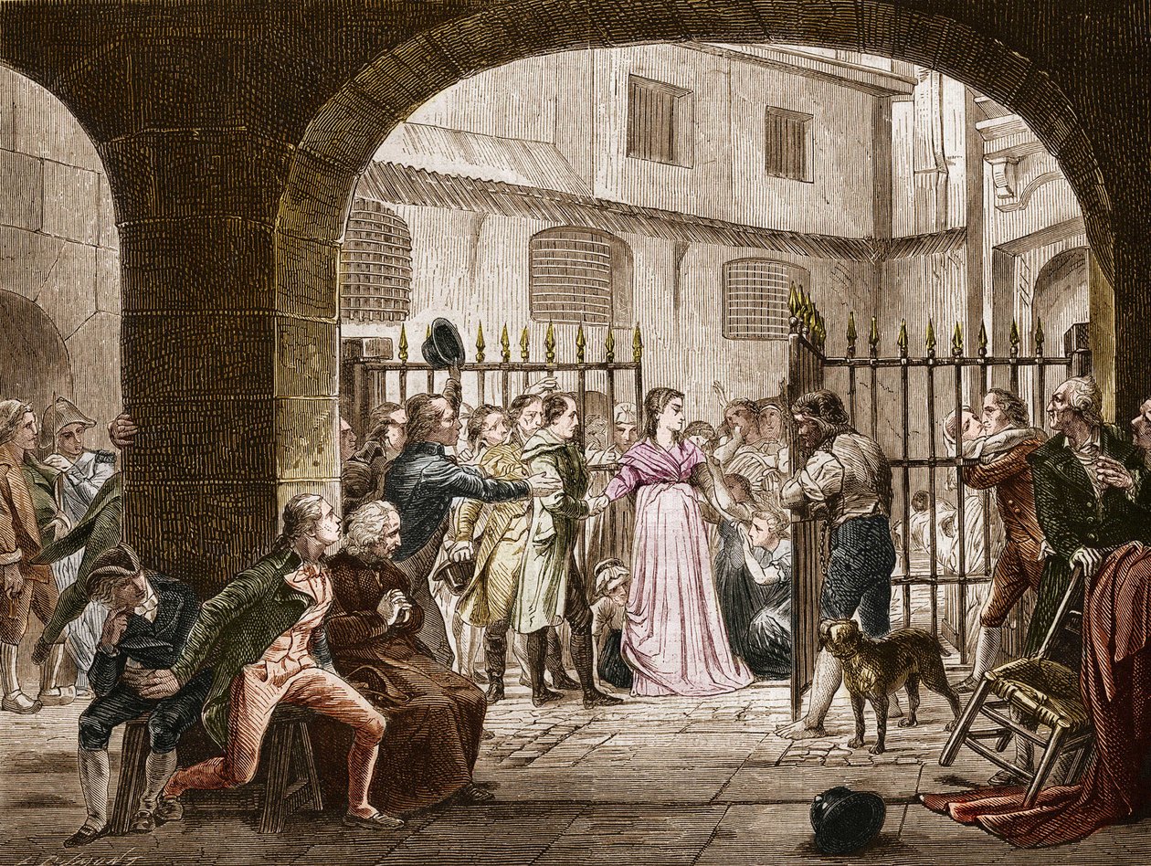Madame Jeanne Marie Roland de la Platiere (1754-1793), francuska polityk, która udała się do Sądu Rewolucyjnego w 1793. Grawerowanie według obrazu Daubana. autorstwa French School
