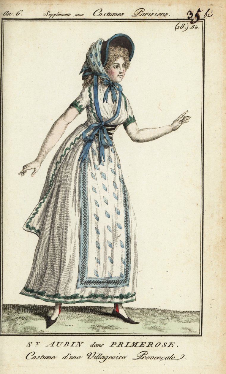 Madame de St. Aubin w kostiumie Primerose. autorstwa French School