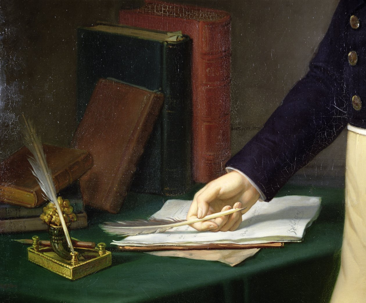 Mężczyzna trzymający w prawej ręce długopis, ok. 1830-40 autorstwa French School