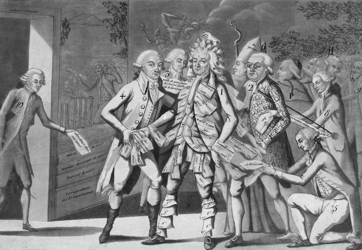 Mężczyzna w cesjonariuszach:... grupa deputowanych szukających Brissotera” (Jacques Pierre Brissot de Warville 1754-1793) Anonim. Wydrukować. 1791 autorstwa French School