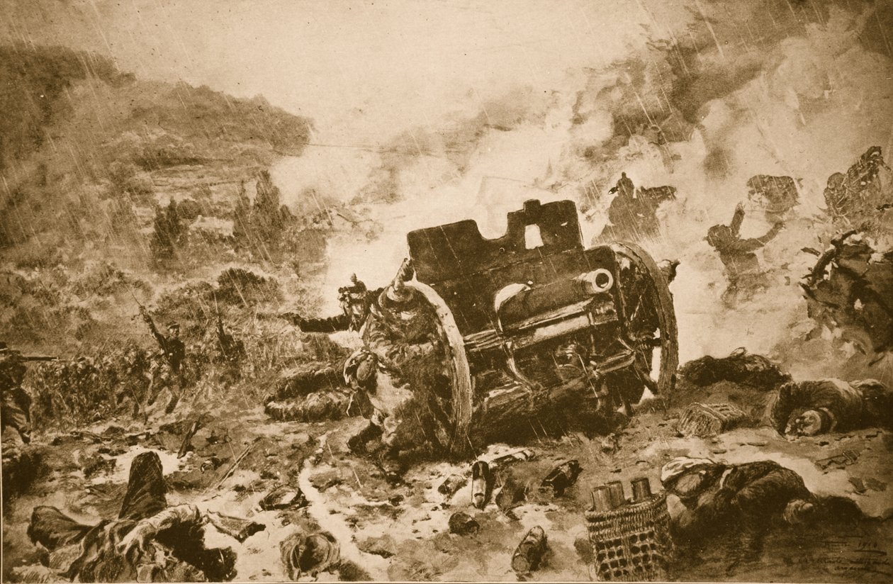 Nareszcie z mężczyzny do mężczyzny! Piechota francuska w pogoni za latającą baterią niemiecką w ociekającej deszczem dolinie Argonny, 1914-19 autorstwa French School
