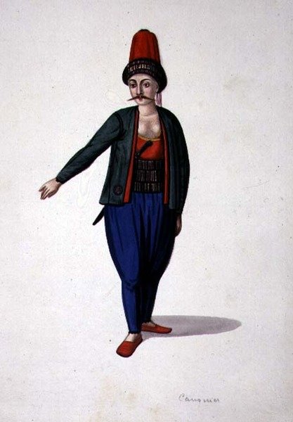 Człowiek ze sztyletem, okres osmański, 3. ćw. XVIII w. (akwarela na papierze) autorstwa French School