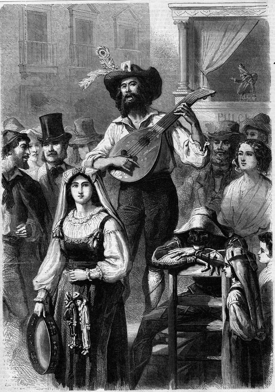 Mandolinista na ulicy we Włoszech autorstwa French School