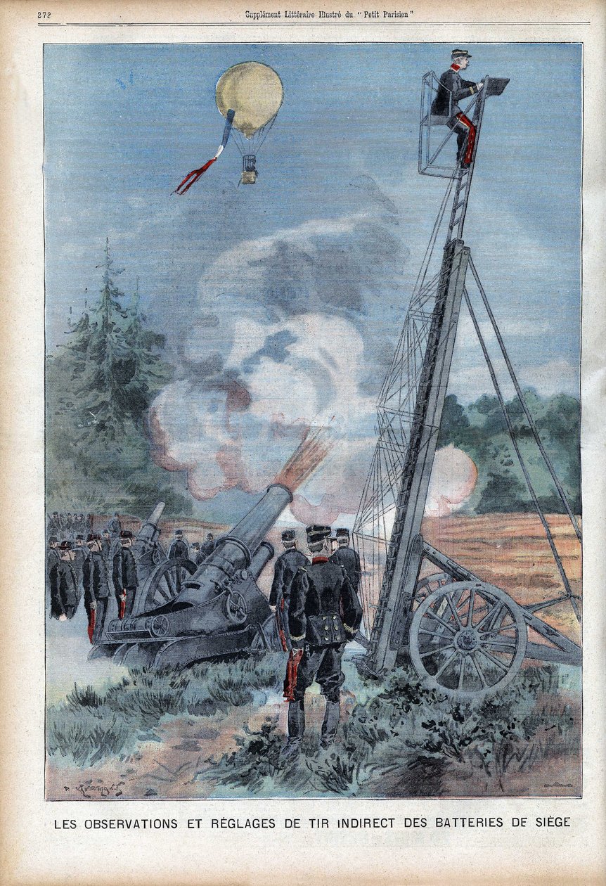 Manewr i obserwacja francuskiego Armee w Langres z drabiną Gugumus w celu sprawdzenia strzelania z broni w „Le Petit Parisien”, 26.08.1906 (rycina) autorstwa French School