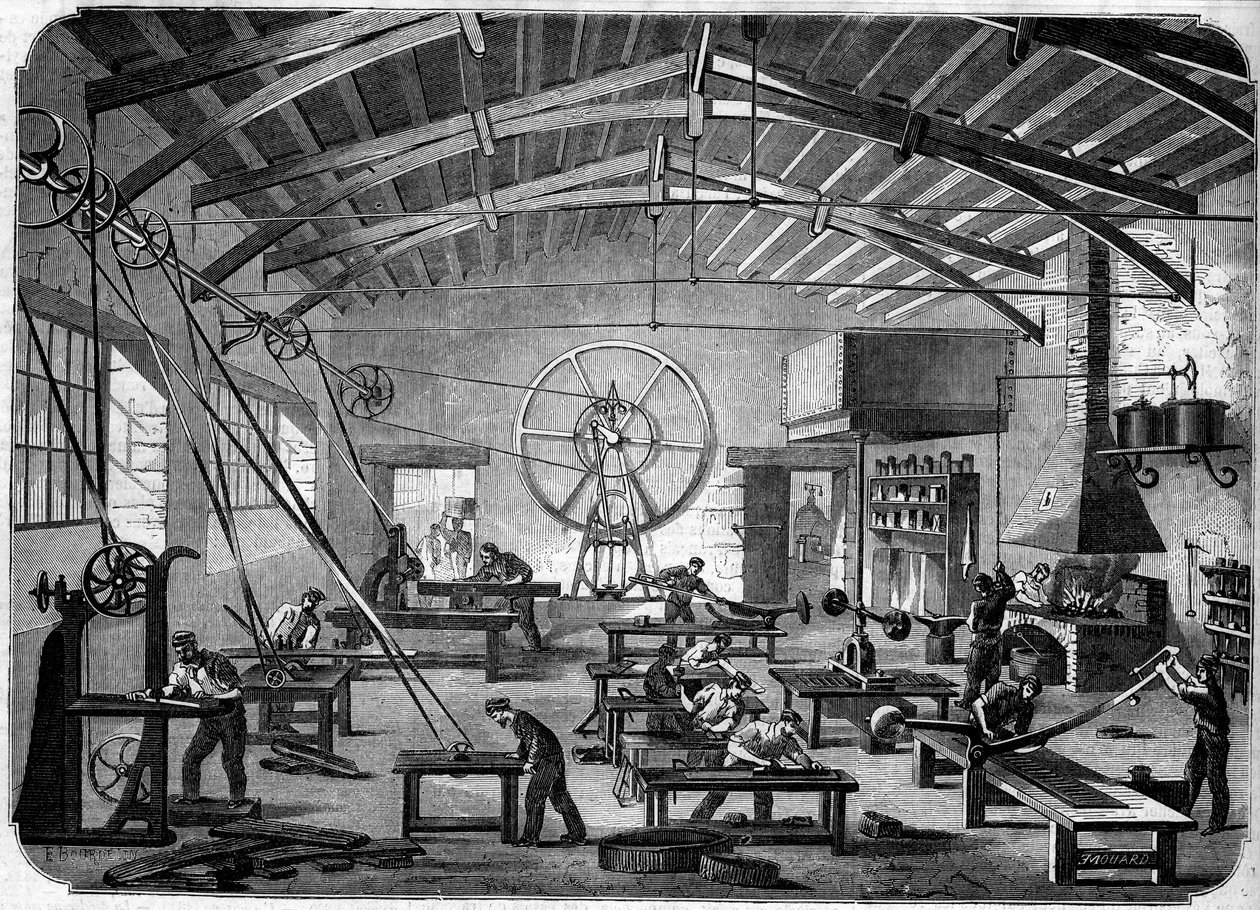 Produkcja żaluzji arkuszowych w warsztatach Hippolyte Chameroy autorstwa French School