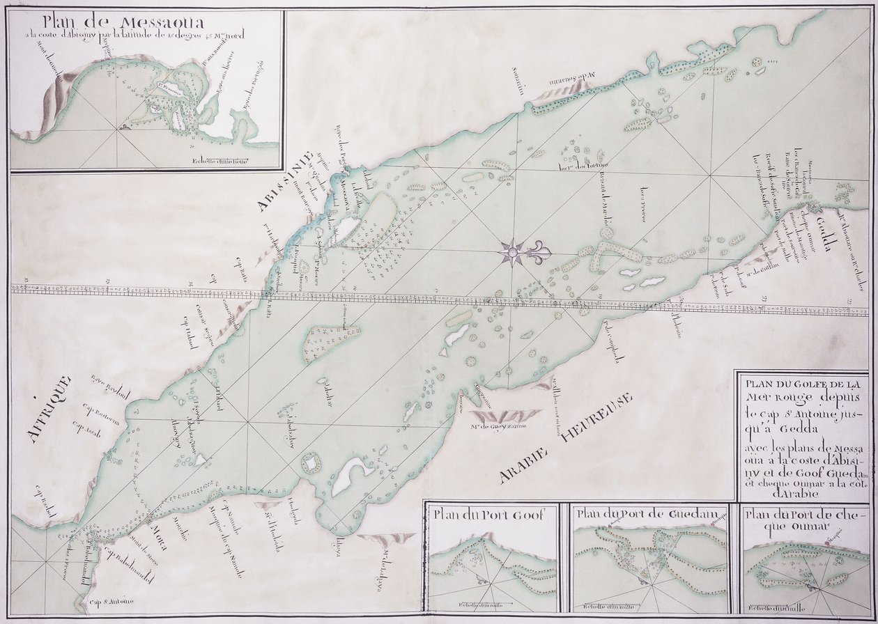 Rękopis Mapa południowej części Morza Czerwonego od Rogu Afryki i Jemenu do Dżiddy, c.1740 autorstwa French School