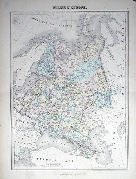 Mapa przedstawiająca europejską Rosję, ok. 1840 (kolorowy grawerunek) autorstwa French School