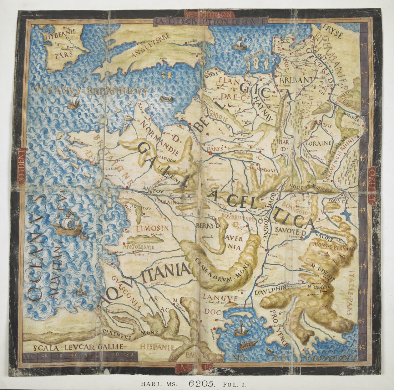 Mapa starożytnej Europy, z „Les Commentaries de la Guerre Gallique” (Księga I) François Desmoulins de Rochefort autorstwa French School