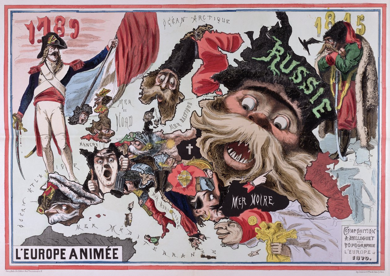 Mapa Animowanej Europy 1870 autorstwa French School