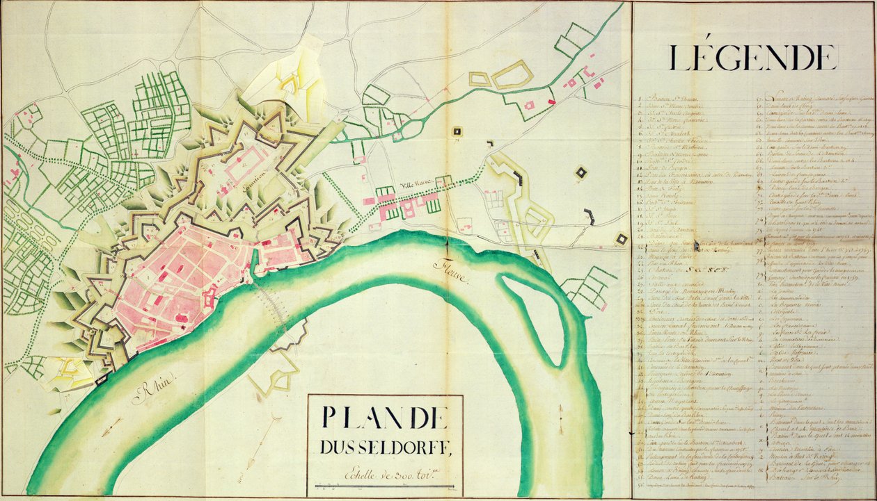 Mapa Dusseldorfu (pióro i atrament na papierze) autorstwa French School