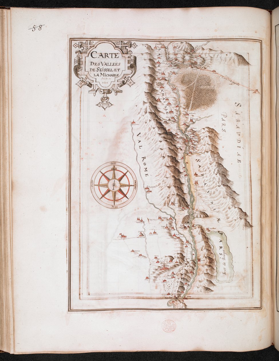 Mapa La Michaille Vallée, z „MAPY, plany i widoki, miast i twierdz we Francji; stracony przez François Martilleur dla Maximiliena de Béthune autorstwa French School