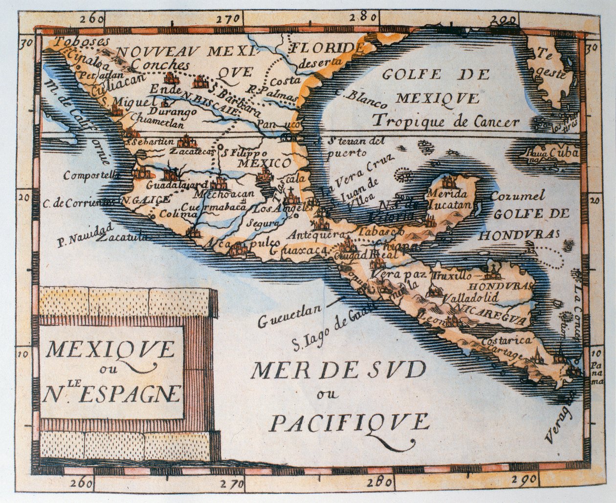 Mapa Meksyku lub Nowej Hiszpanii, 1625 autorstwa French School