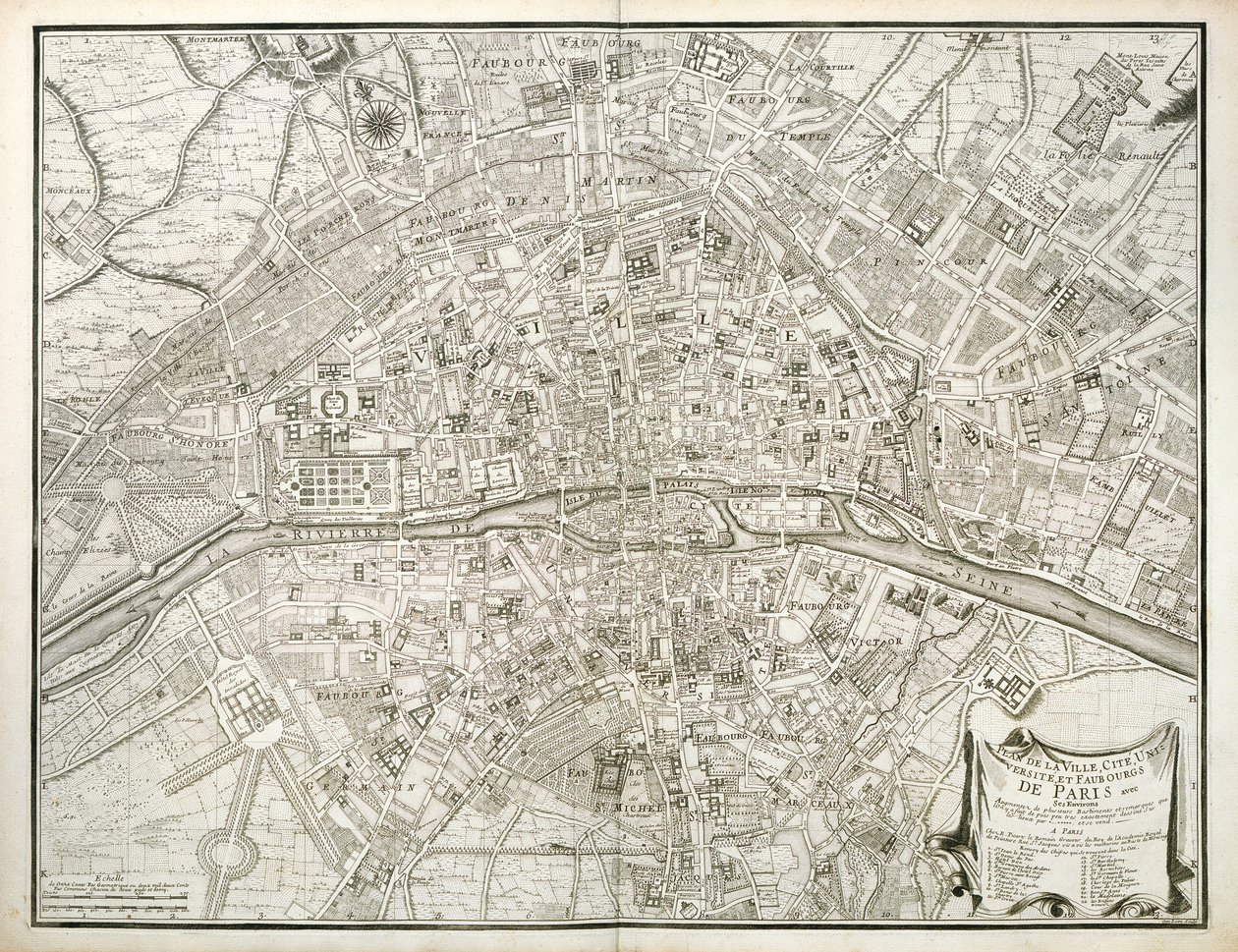Mapa Paryża, z Atlasu Paryża autorstwa Jean de la Caille, 1714 autorstwa French School