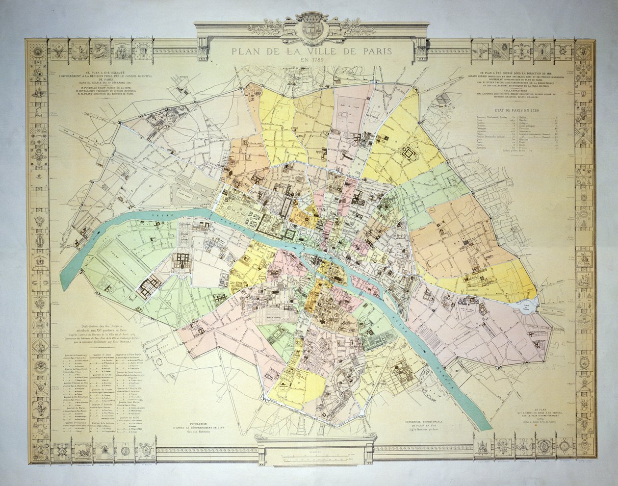Mapa Paryża w latach 1789, 1887 autorstwa French School