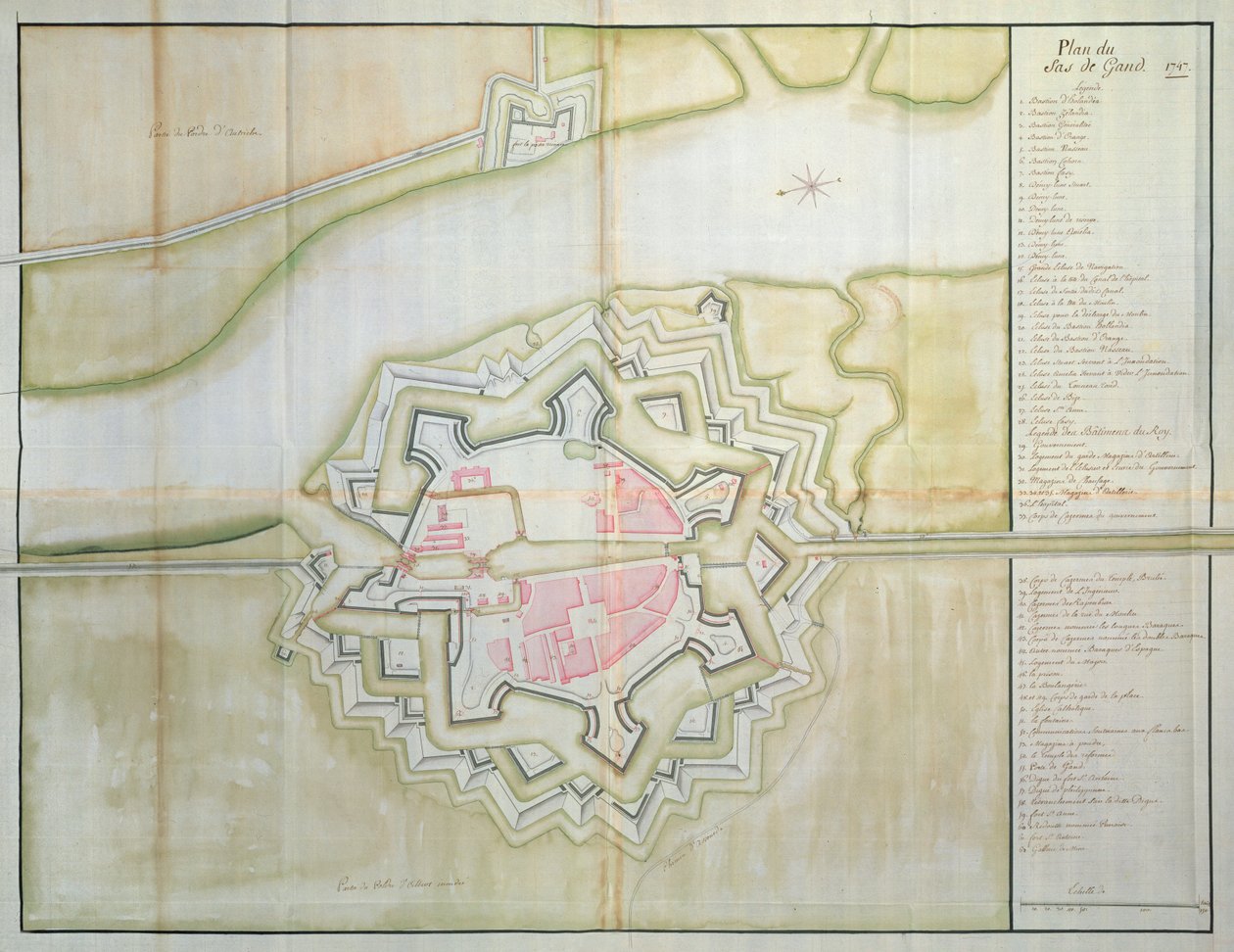 Mapa Sas van Gent, Holandia, 1747 (pióro, atrament i toaleta na papierze) autorstwa French School