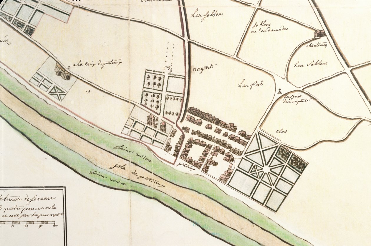 Mapa Suresnes i jej oficyna, Puteaux, 1669 autorstwa French School