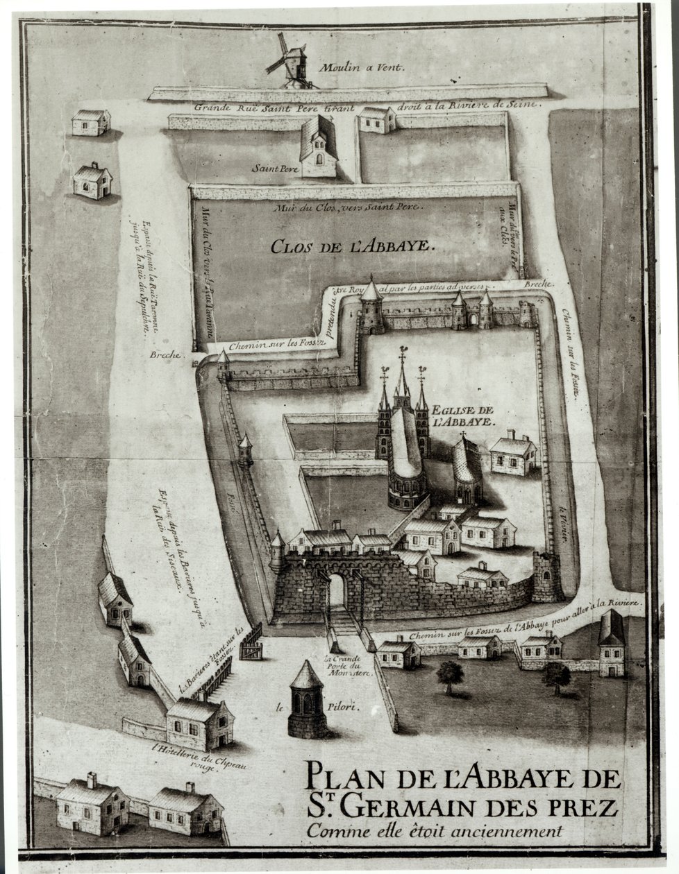 Mapa opactwa Saint-Germain-des-Pres, 1713 (atrament i gwasz na papierze) autorstwa French School
