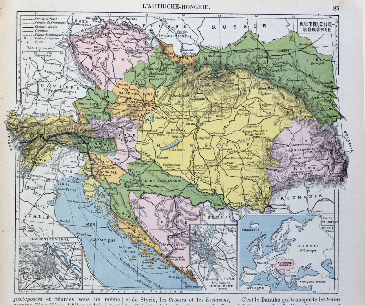 Mapa imperium austro-węgierskiego, ilustracja z podręcznika do francuskiej szkoły geografii, 1905 autorstwa French School