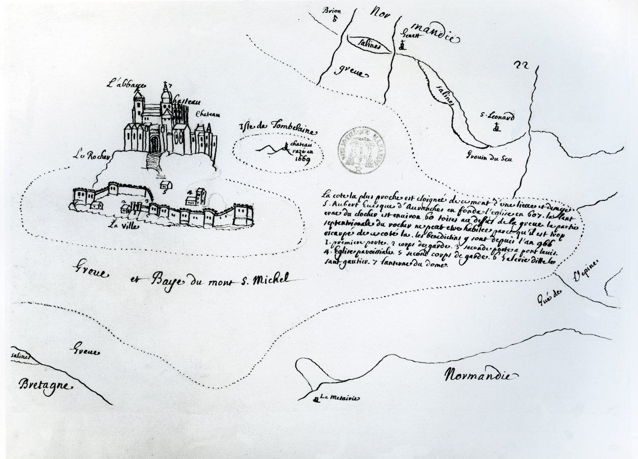 Mapa Zatoki Mont Saint-Michel (pióro i atrament na papierze) autorstwa French School