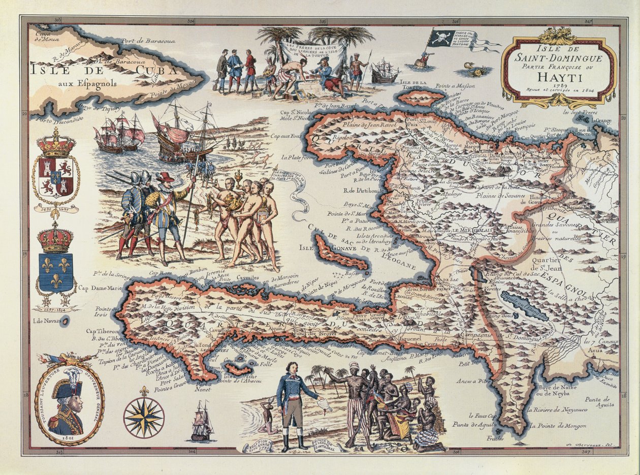 Mapa wyspy Haiti, 1789 autorstwa French School