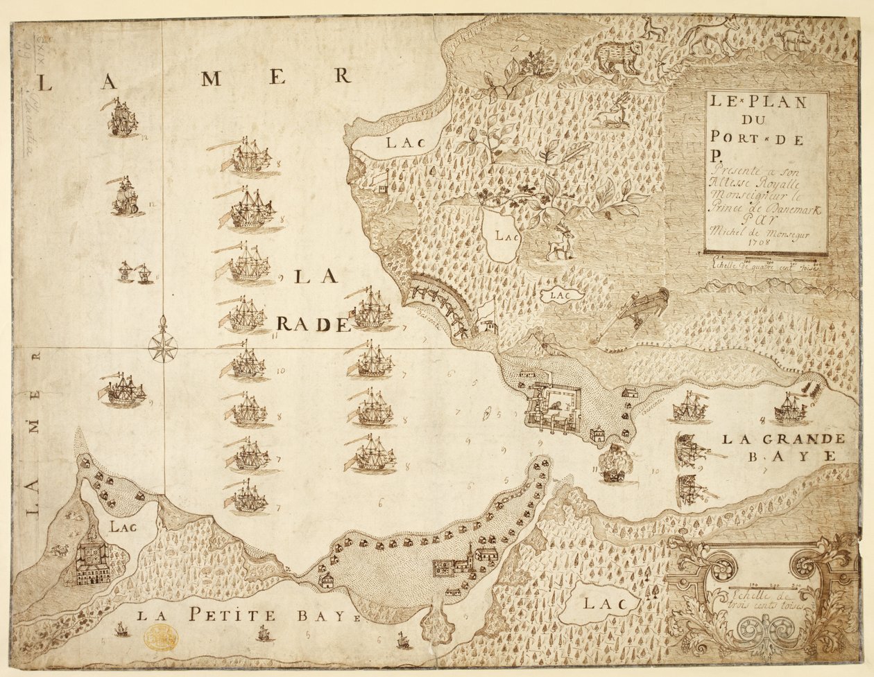 Mapa portu Placentia, Kanada (pióro i atrament na papierze) autorstwa French School
