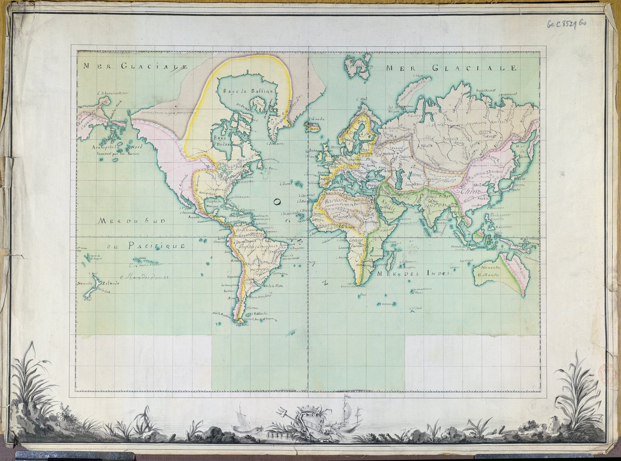 Mapa świata, 1780 autorstwa French School