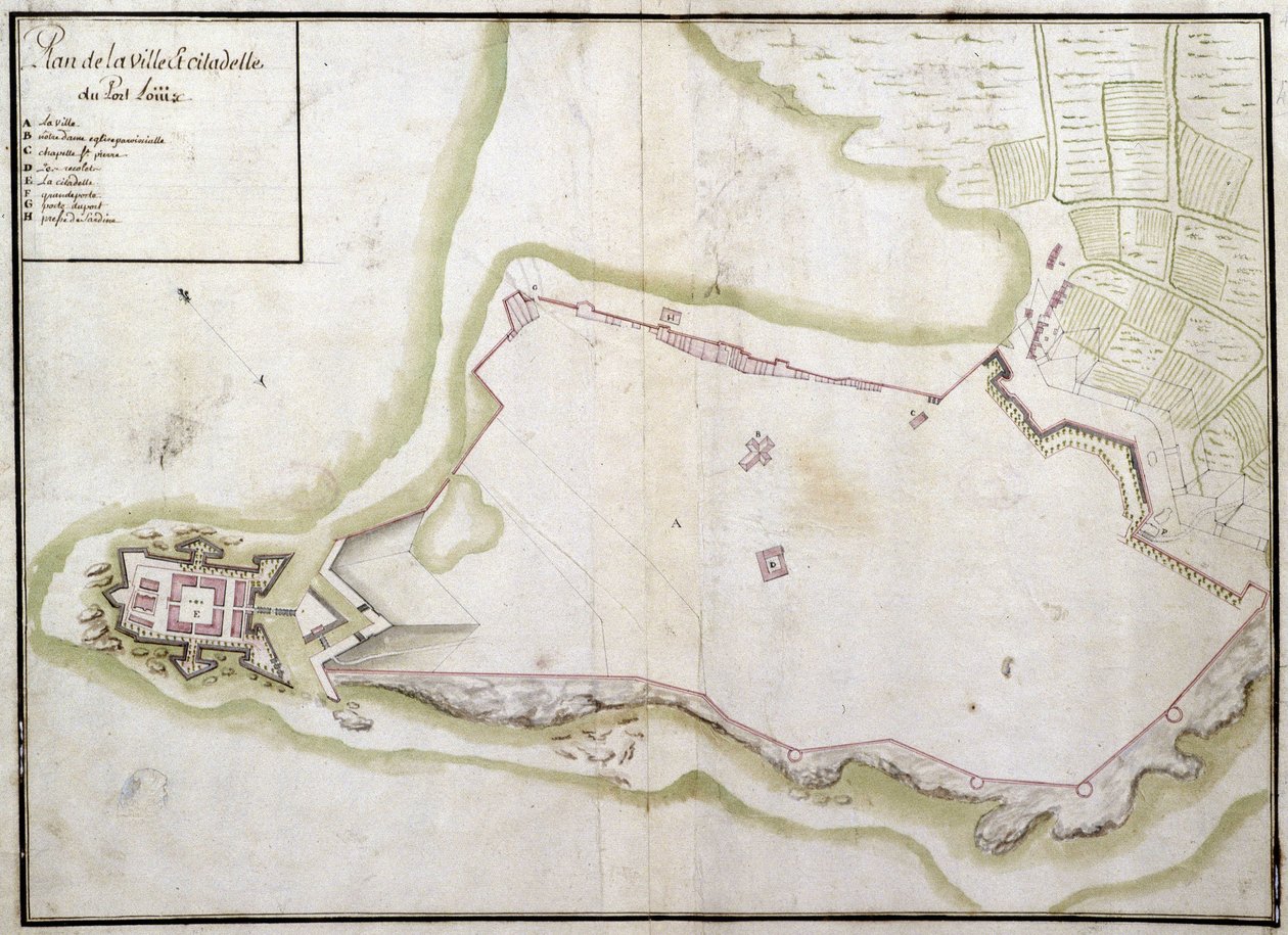 Mapa miasta i cytadeli Port Louis autorstwa French School