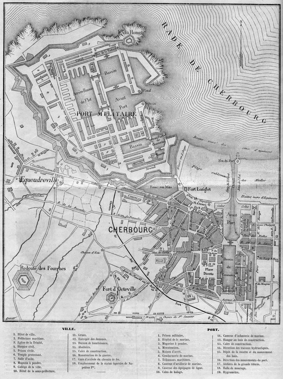 Mapa miasta i portu Cherbourg, Manche (50) autorstwa French School