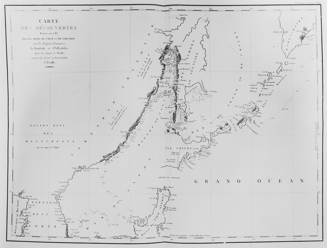 Mapa odkryć dokonanych w 1787 r. na morzach chińskich i w Cieśninie Tatarskiej przez francuskie fregaty La Boussole i L
