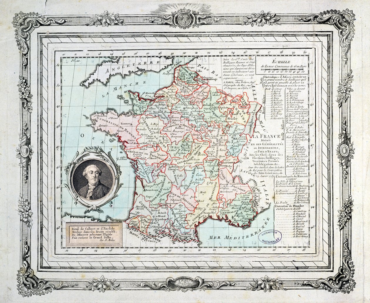 Mapa regionów i okręgów Francji, znana jako Carte de Necker, 1789 autorstwa French School