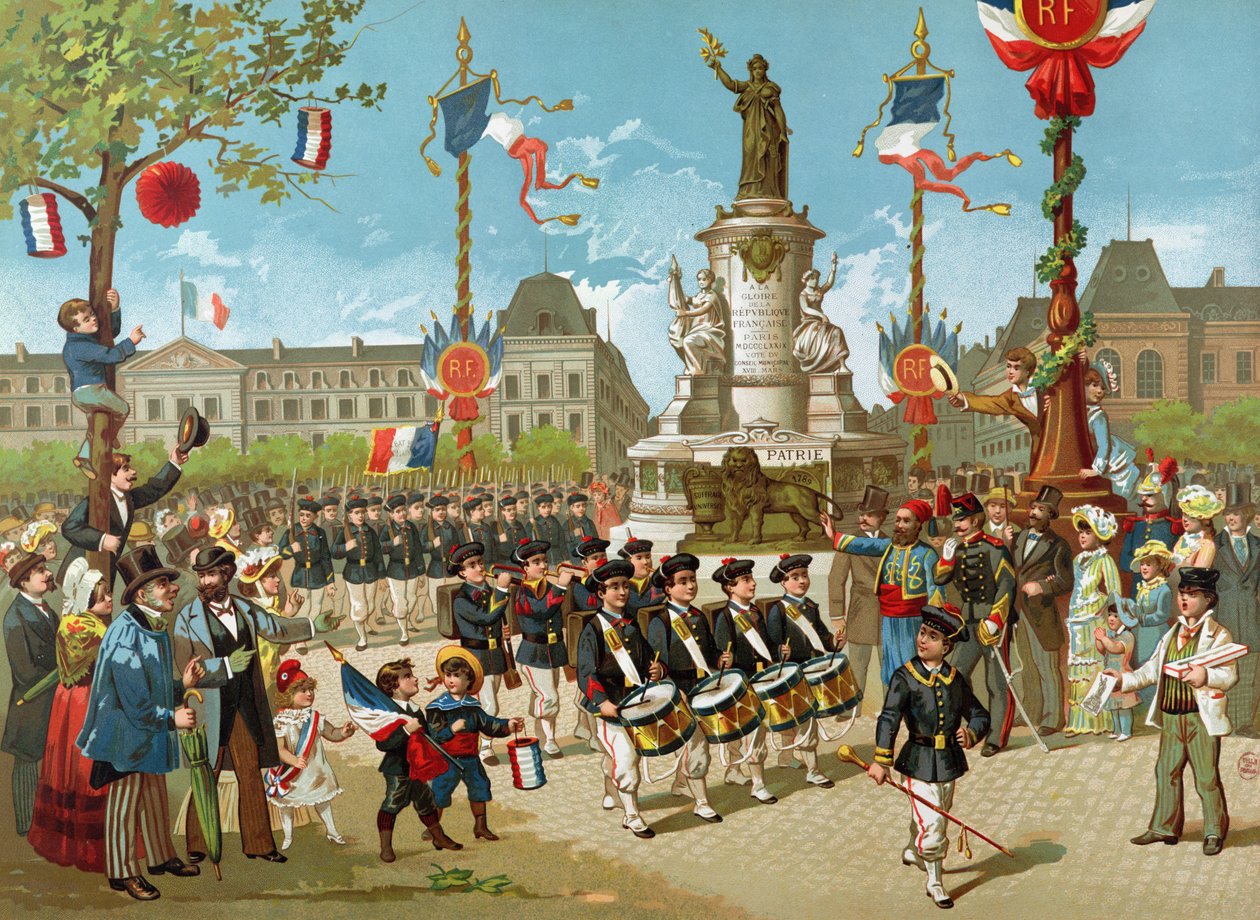 Marsz Batalionów Szkolnych 14 lipca 1883 r. na Place de la Republique autorstwa French School