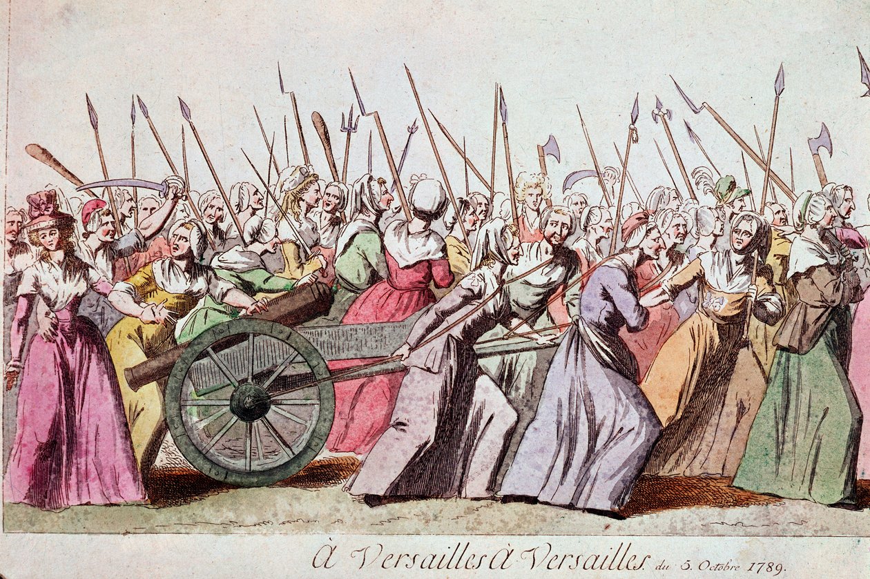 Marsz Kobiet na Wersal, Paryż, 5 października 1789 (rycina) autorstwa French School