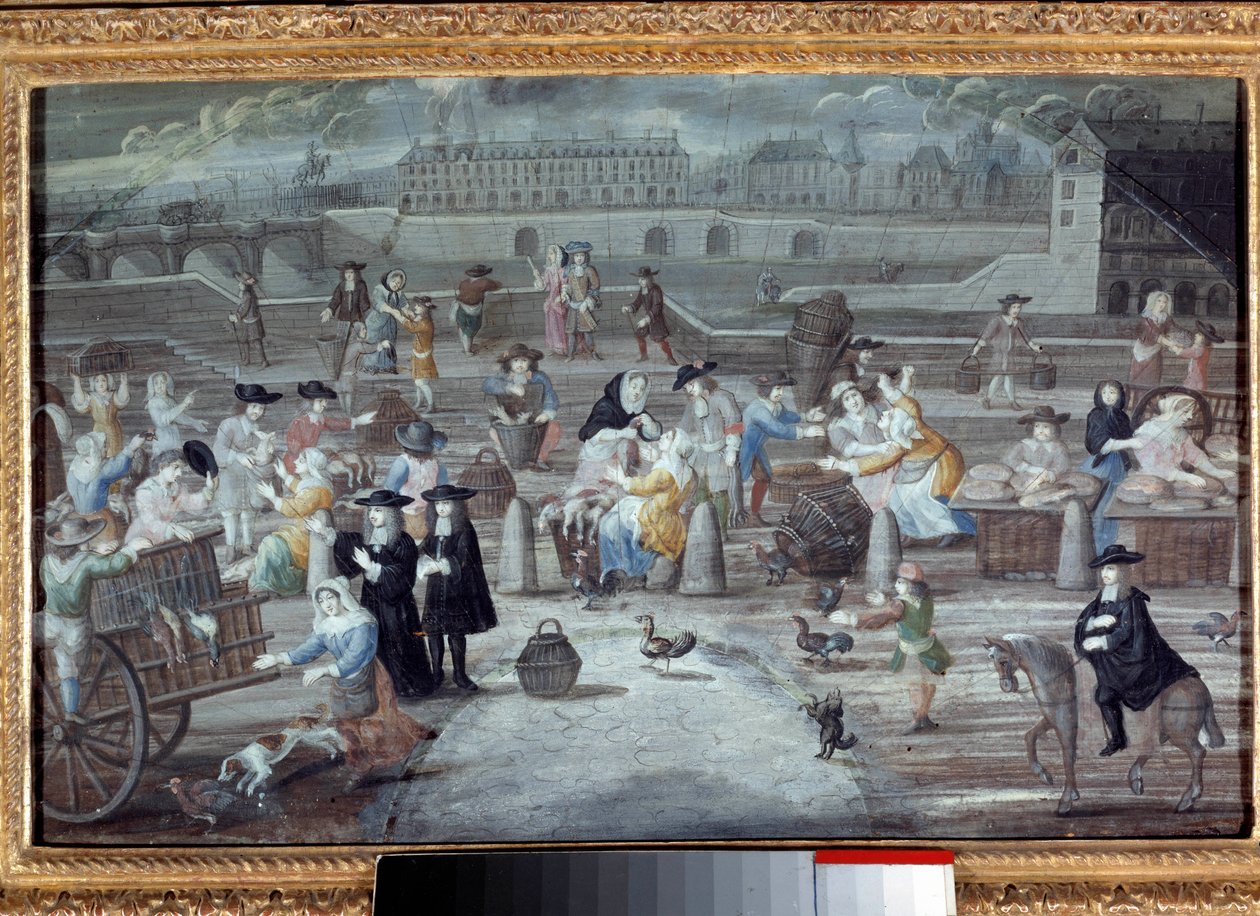 Marsz drobiu i chleba, quai des Grands Augustins w Paryżu w 1660 r. Anonimowe malarstwo francuskie autorstwa French School
