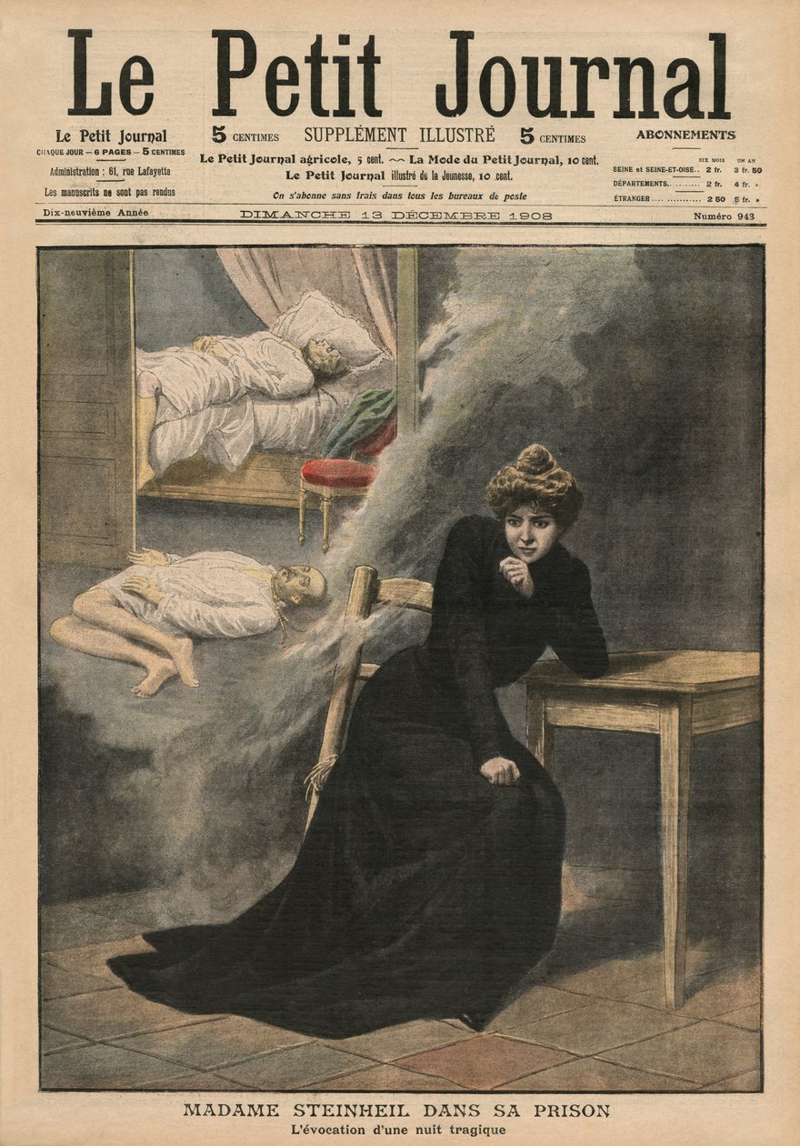 Marguerite Steinheil w więzieniu, ilustracja na pierwszej stronie okładki z "Le Petit Journal", supplement illustre, 13 grudnia 1908 r. autorstwa French School