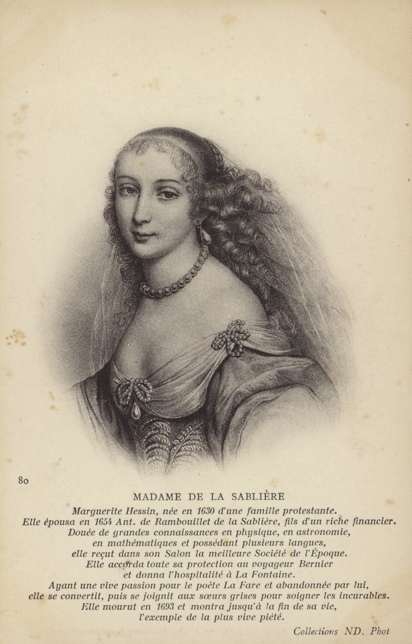 Marguerite de la Sabliere (ok. 1640-1693), francuska salonistka (litografia) autorstwa French School