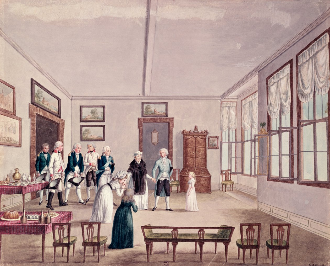 Marie-Therese-Charlotte de Bourbon, Madame Royale, spotyka w Wiedniu swoich kuzynów cesarza Franciszka II i jego żonę Marię Teresę po jej uwolnieniu w 1795 z więzienia w Paryżu, ok. 1796 (wc autorstwa French School