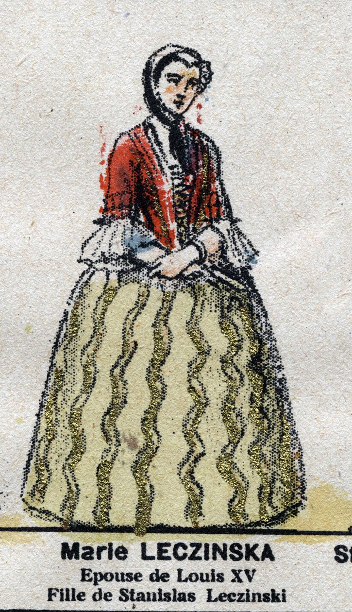 Maria Leszczyńska (1703-1768), królowa Francji, żona Ludwika XV. w „Galeriede Kings and Queens of France oraz znamienite postacie z lat 1643-1895”” Obraz epinal. autorstwa French School