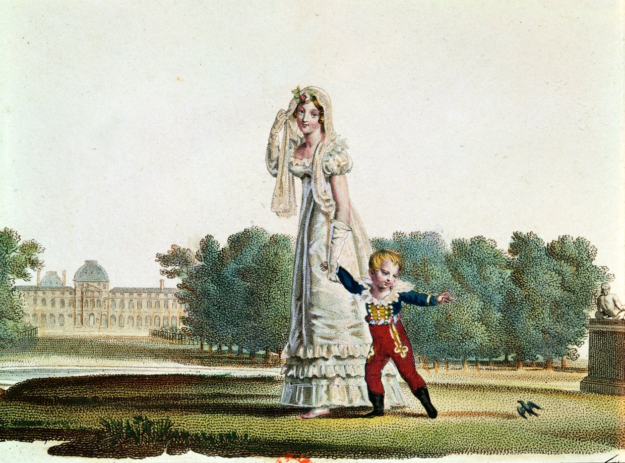 Marie Louise (1791-1847) i król rzymski (1811-32) przed pałacem Tuileries autorstwa French School