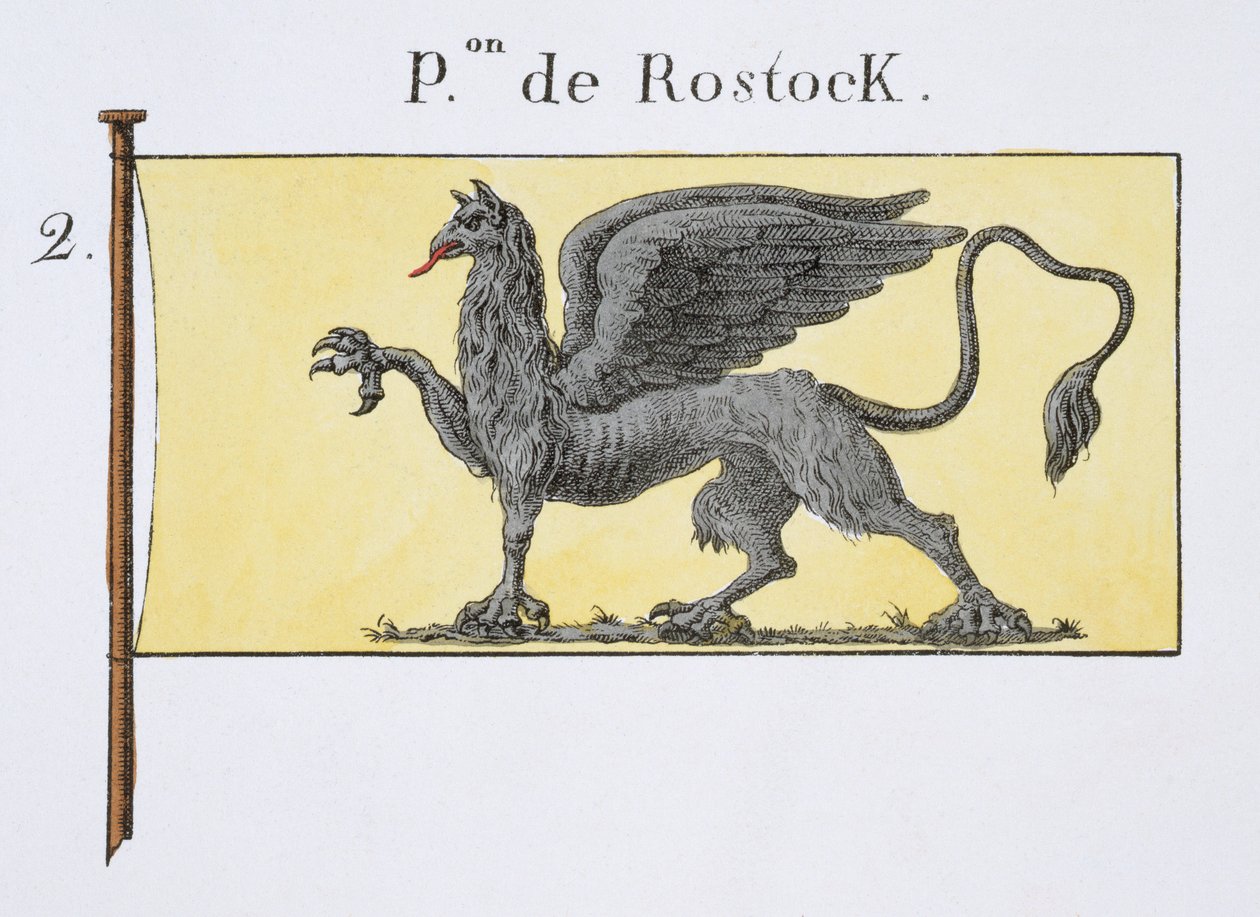 Flaga morska z emblematem gryfa oznaczającym herb de Rostock, z francuskiej księgi flag, c.1819 autorstwa French School