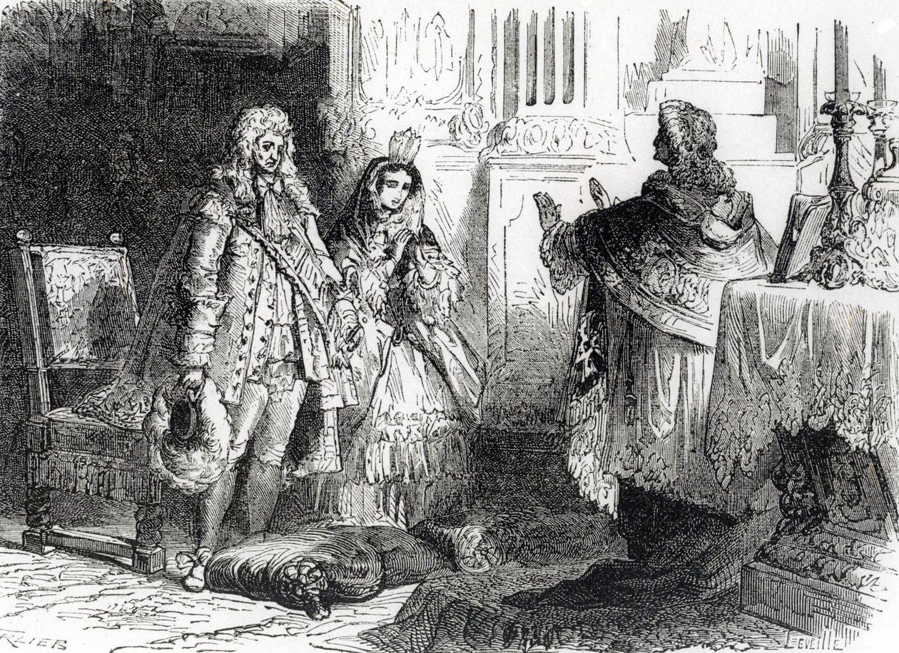 Małżeństwo Ludwika XIV i Madame de Maintenon autorstwa French School