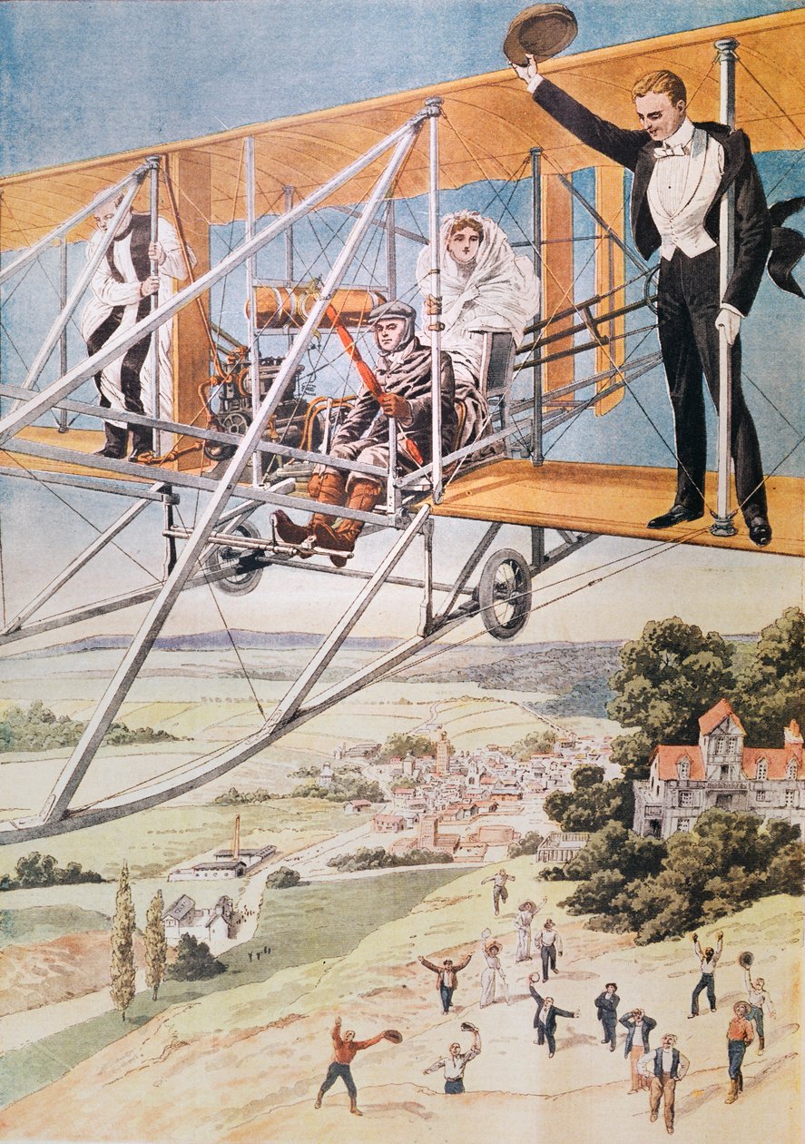 Małżeństwo w samolocie, ilustracja z Le Petit Journal 1911 autorstwa French School